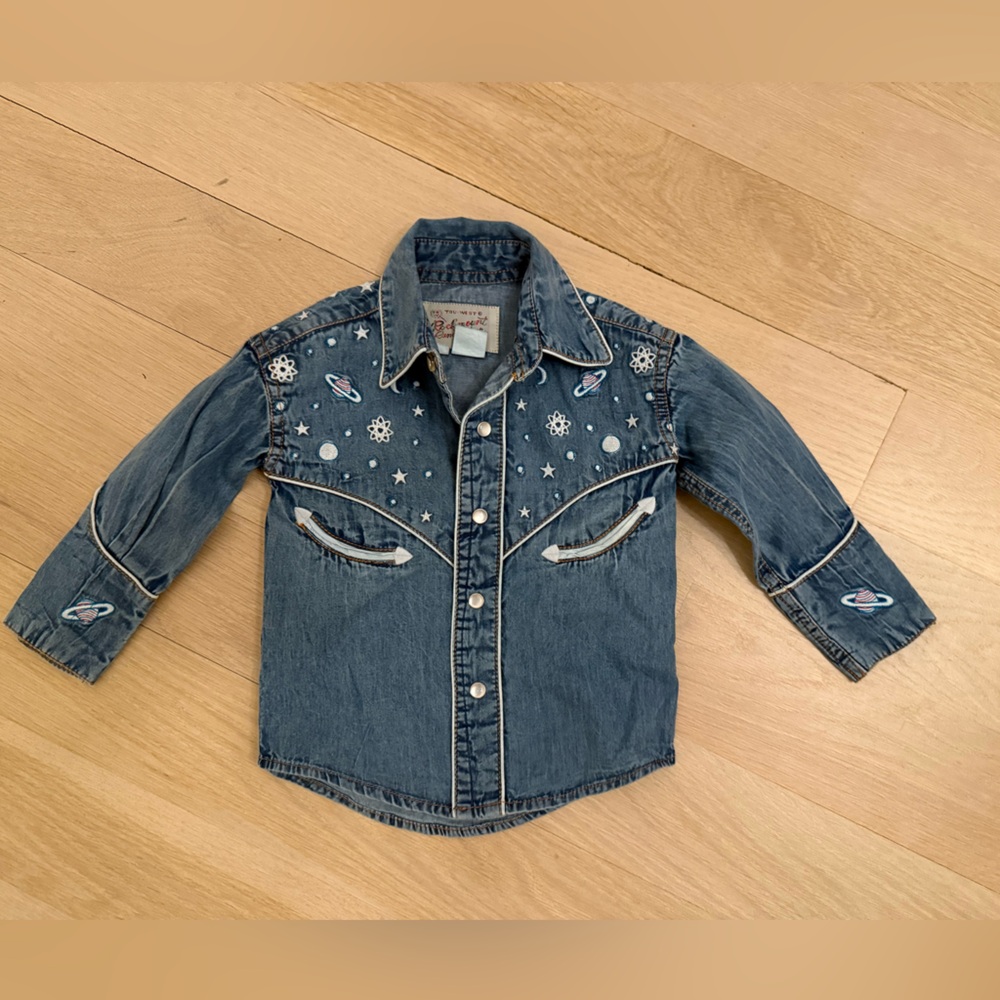 Kids Rockmount Ranch Wear Embroidered Denim Shirt with Space Motif